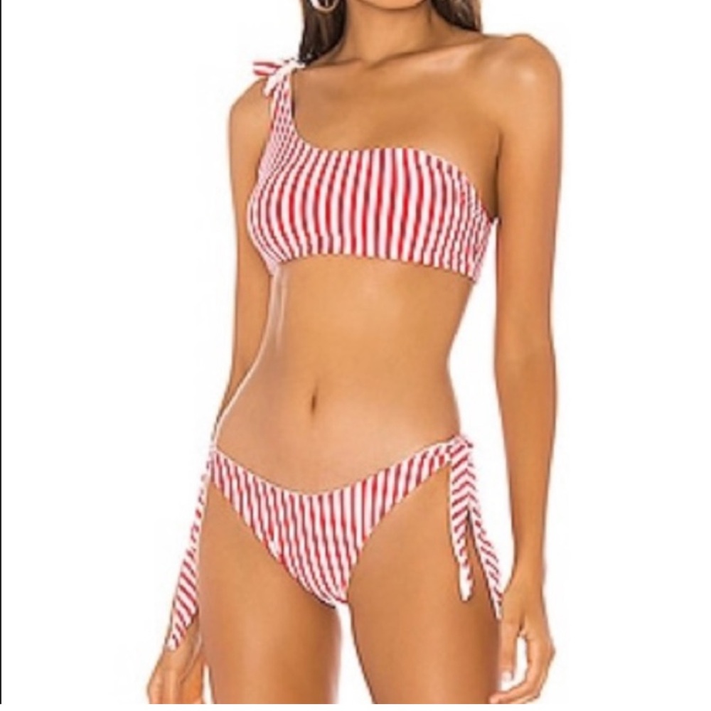 Revolve / Superdown red stripe bikini top and bottom